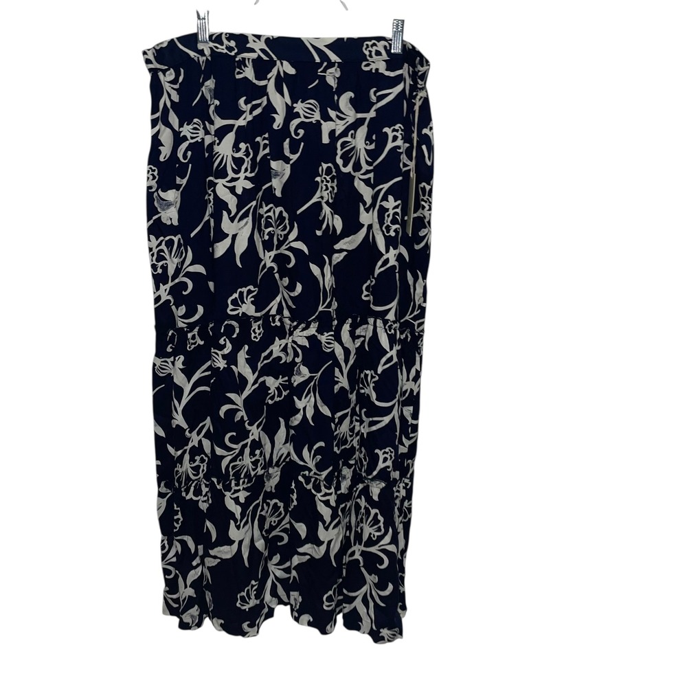 Moon Orchid Navy Floral Maxi Skirt Tiered Ruffle Elastic Waist‎ XXL